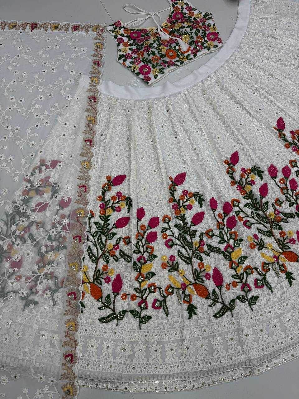 Faux Georgette Designer Embroidered Lehenga - MYLUXURY LANE ENTERPRISE